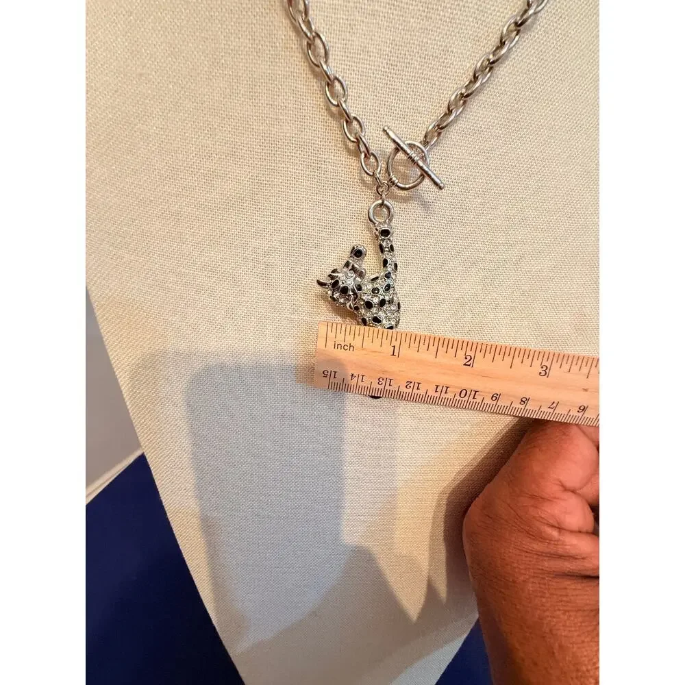 Vintage NOS Rhinestone Cheetah Pendant Necklace 16”